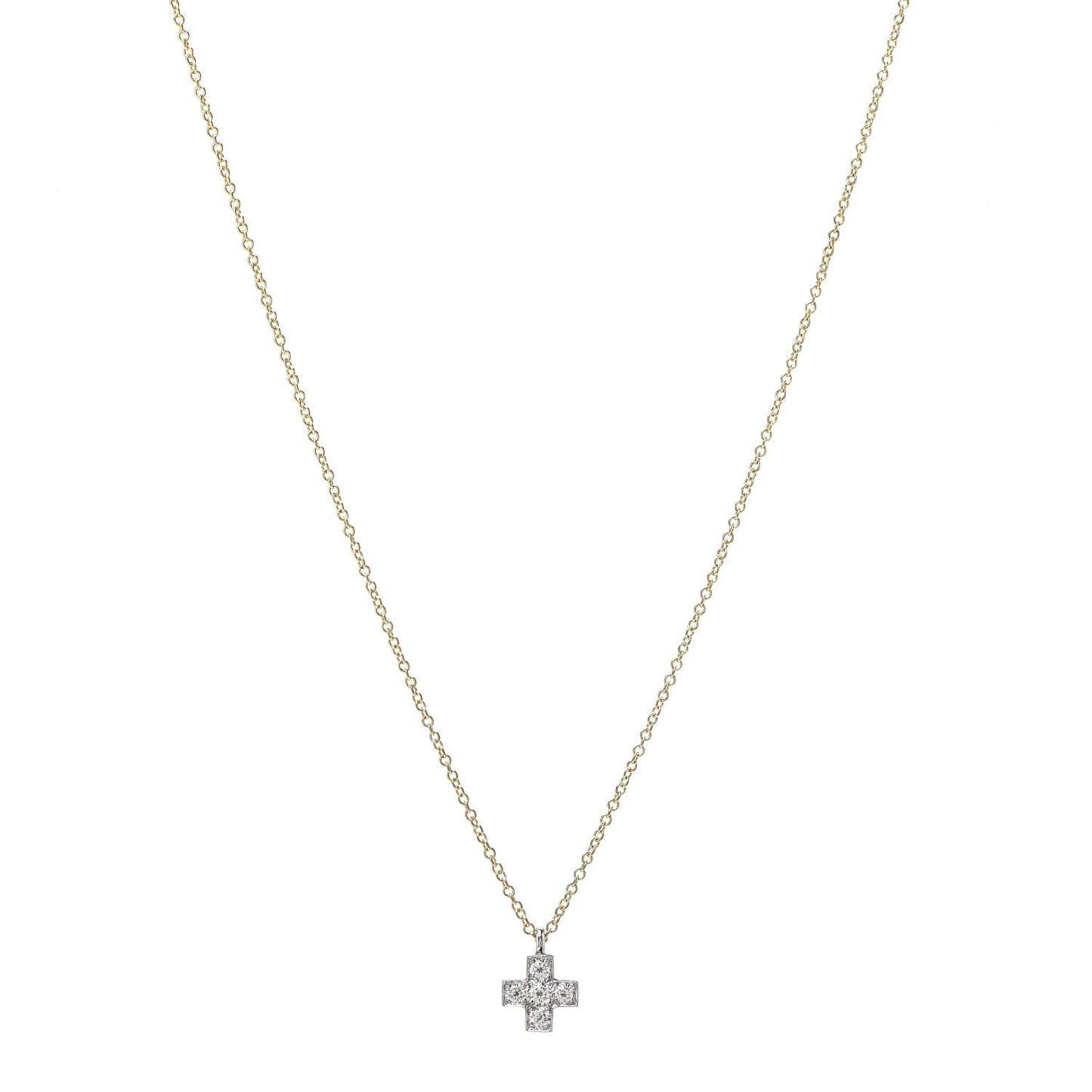 18K Yellow Gold Platinum Diamond Cruciform Cross Pendant Necklace