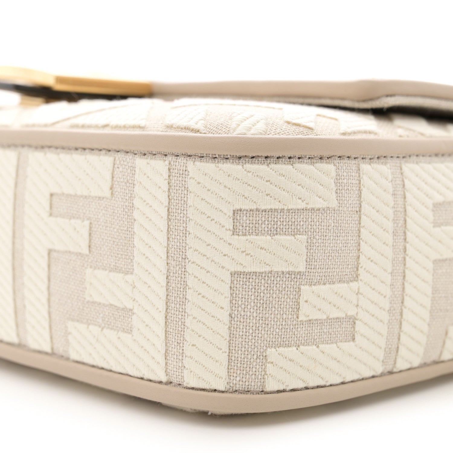 Fendi Canvas Vitello King FF Embroidered Baguette Grezzo White Nuvola 10 of 11