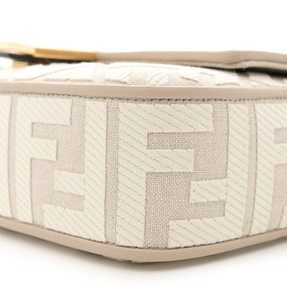 Fendi Canvas Vitello King FF Embroidered Baguette Grezzo White Nuvola 10 of 11