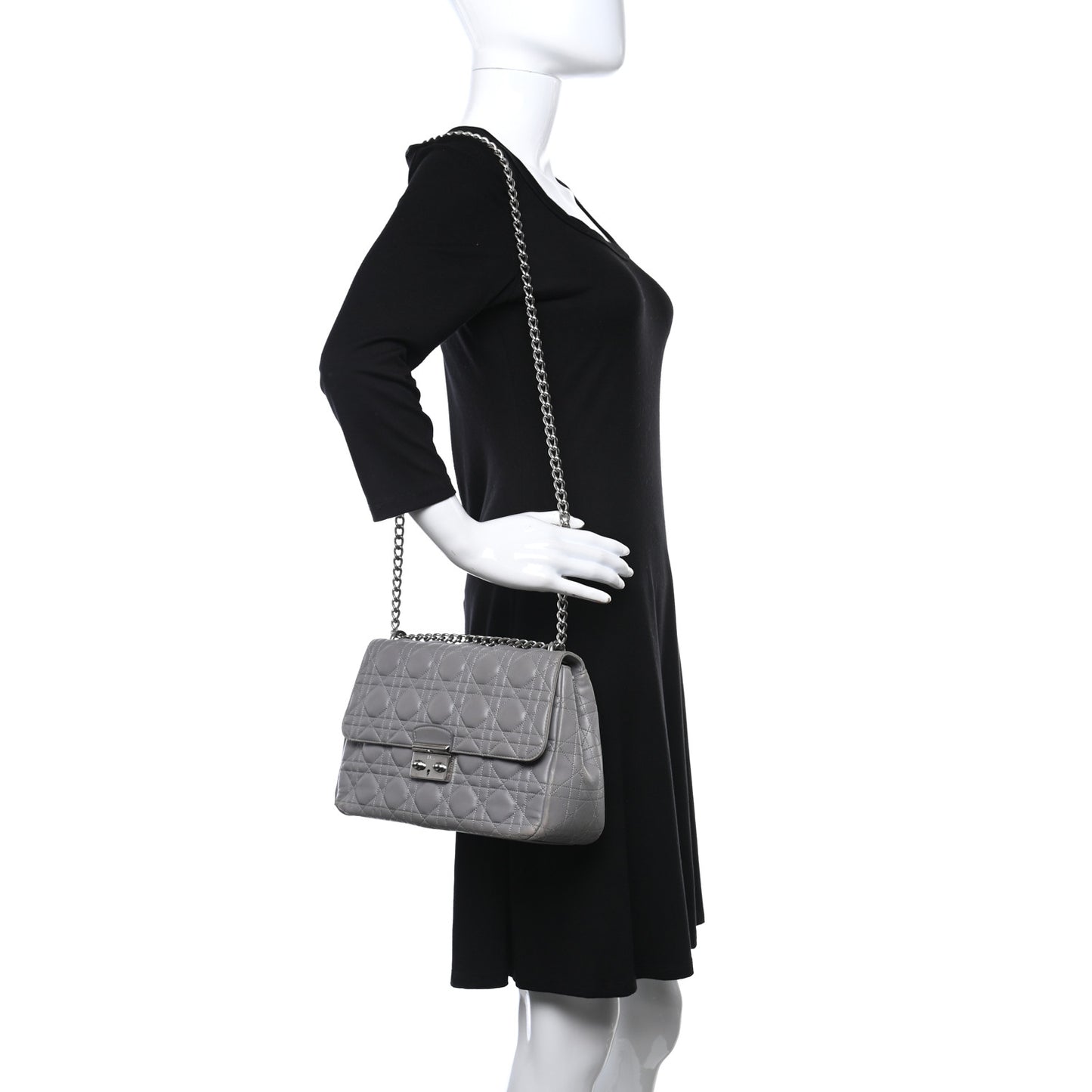 Lambskin Cannage Small Miss Dior Flap Grey