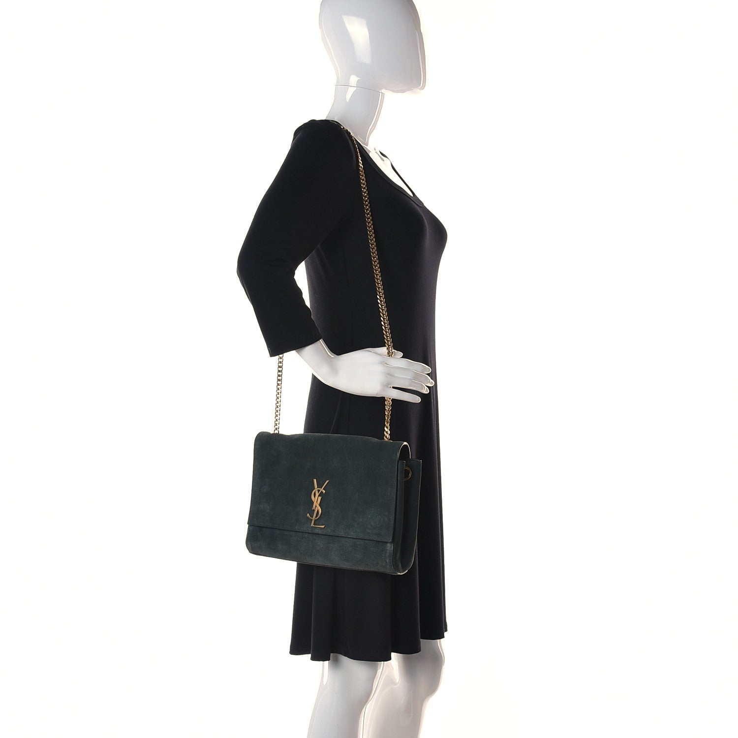 Saint Laurent Smooth Calfskin Suede Medium Reversible Monogram Kate Satchel Dark Forest 2 of 12