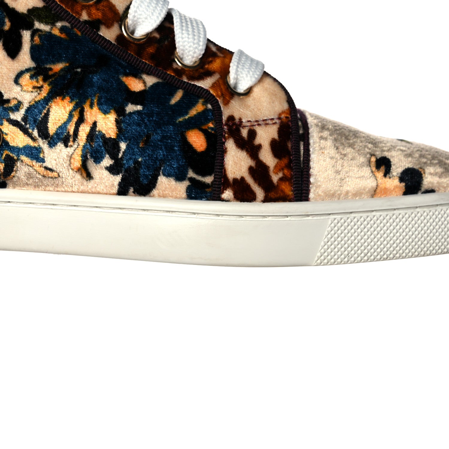 Christian Louboutin Velvet Floral Bip Bip Orlato High Top Flat Sneakers 37.5 Beige 10 of 12