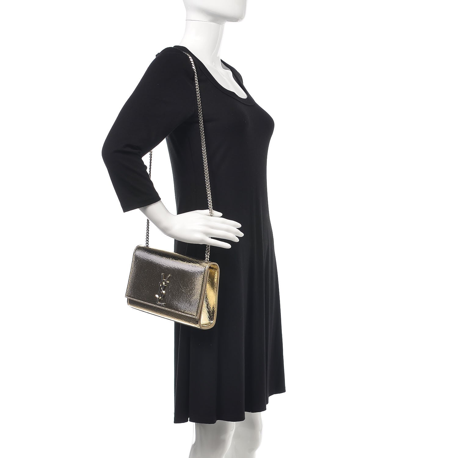 Saint Laurent Metallic Calfskin Medium Classic Monogram Kate Satchel Gold 2 of 7