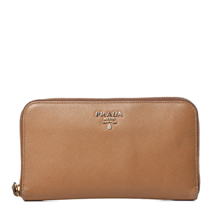 Prada Saffiano Metal Zip Around Wallet Caramel 1 of 10