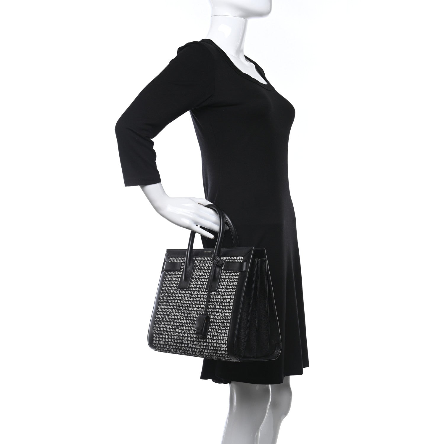 Saint Laurent Tweed Houndstooth Small Sac De Jour Black 2 of 9