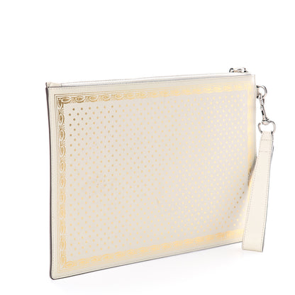 Gucci X SEGA Calfskin GUCCY Stars Zip Wristlet Pouch Mystic White Gold 2 of 5