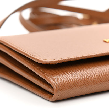 Prada Saffiano Metal Flap Wallet With Strap Caramel 9 of 11
