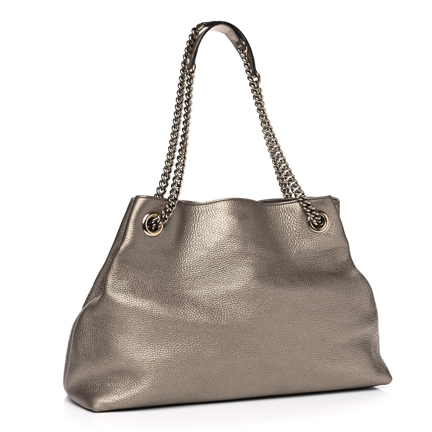 Metallic Pebbled Calfskin Medium Soho Chain Shoulder Bag Golden Beige