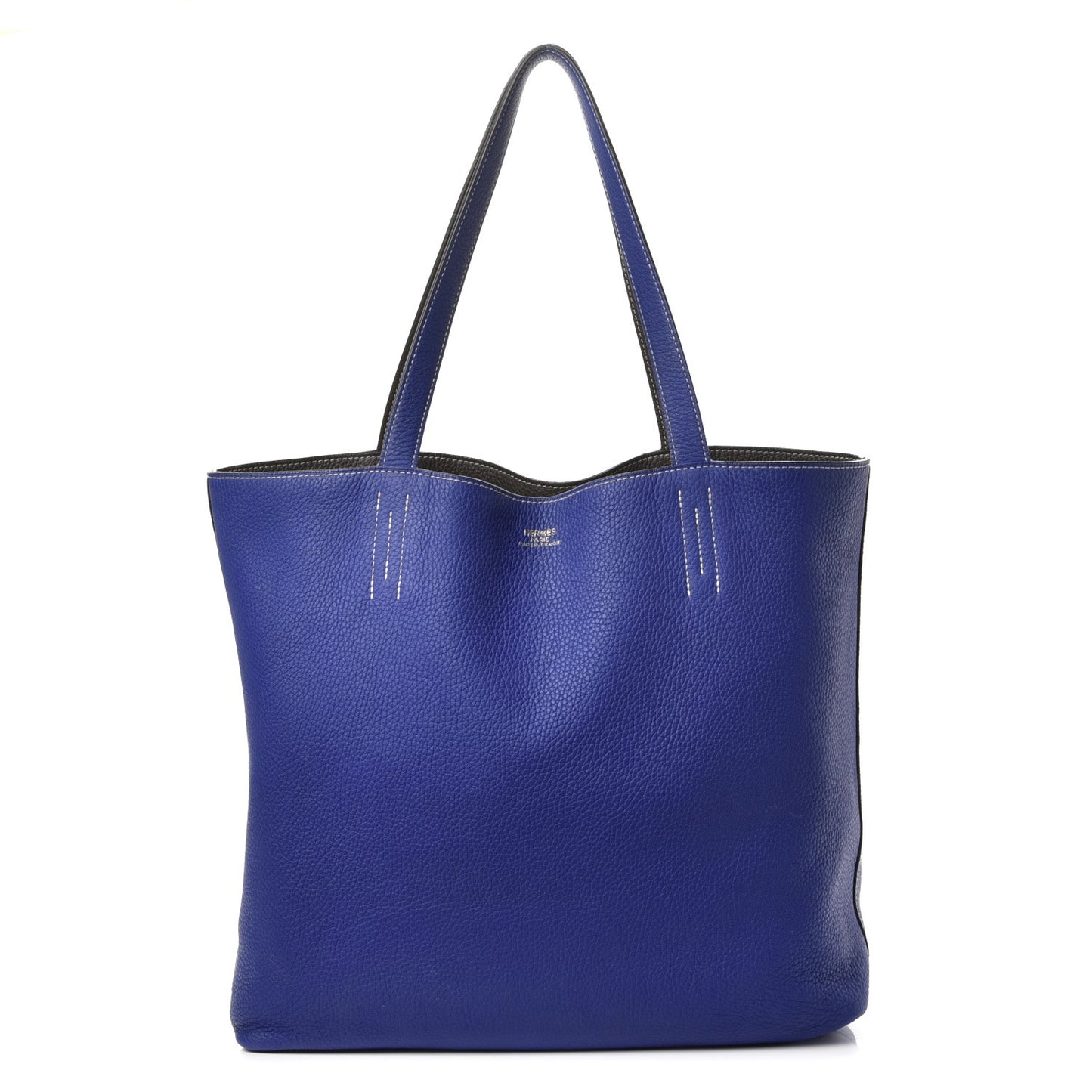 Taurillon Clemence Double Sens 36 Reversible Tote Graphite Bleu Electrique