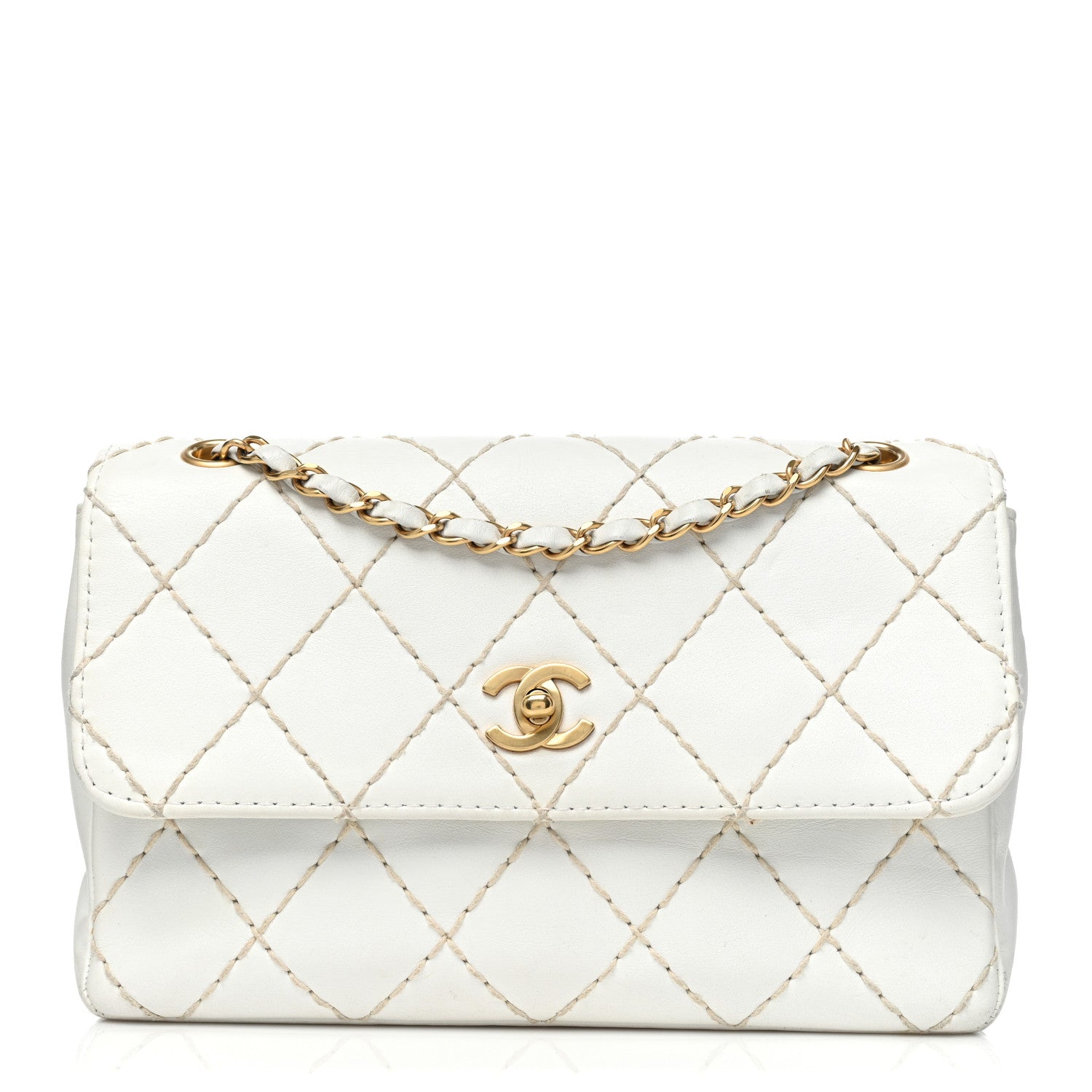 Chanel Calfskin Quilted Medium Wild Stitch Flap White 1 of 19