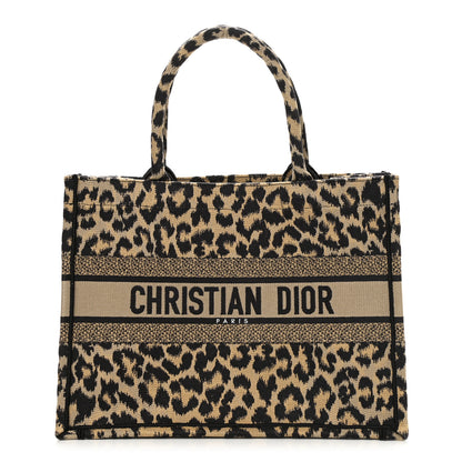 Christian Dior Canvas Mizza Embroidered Medium Leopard Book Tote Beige 1 of 12