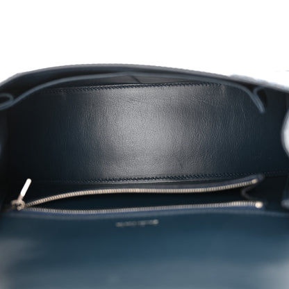 Balenciaga Shiny Calfskin Crocodile Embossed Medium Hourglass Top Handle Bag Denim Blue 5 of 12