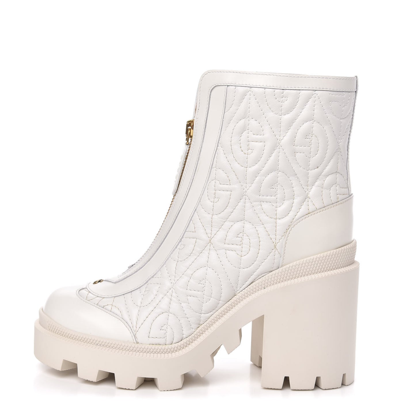Calfskin Nappa Rhombus Quilted Trip Ankle Boots 36.5 Great White