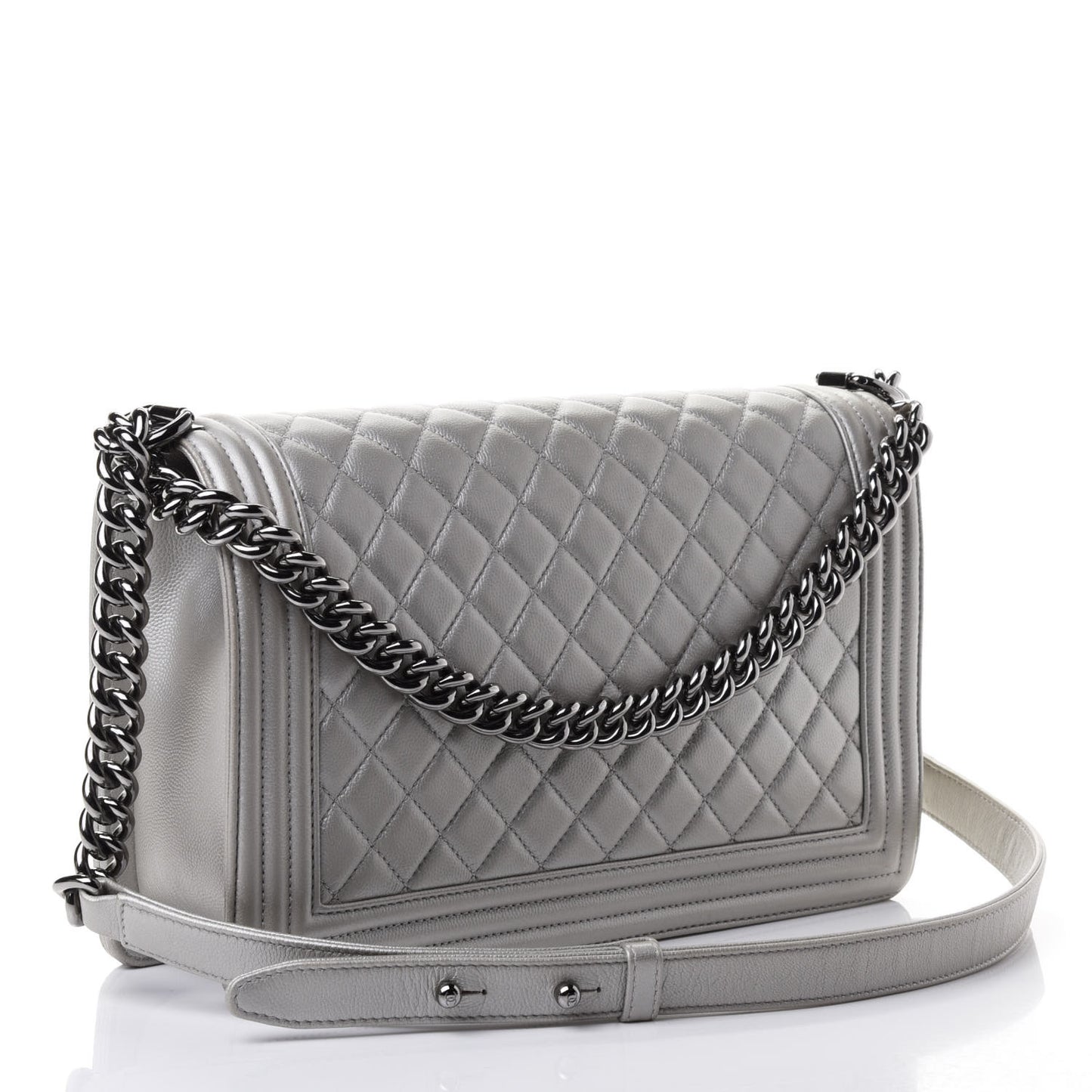 Metallic Caviar Quilted New Medium Boy Flap Silver