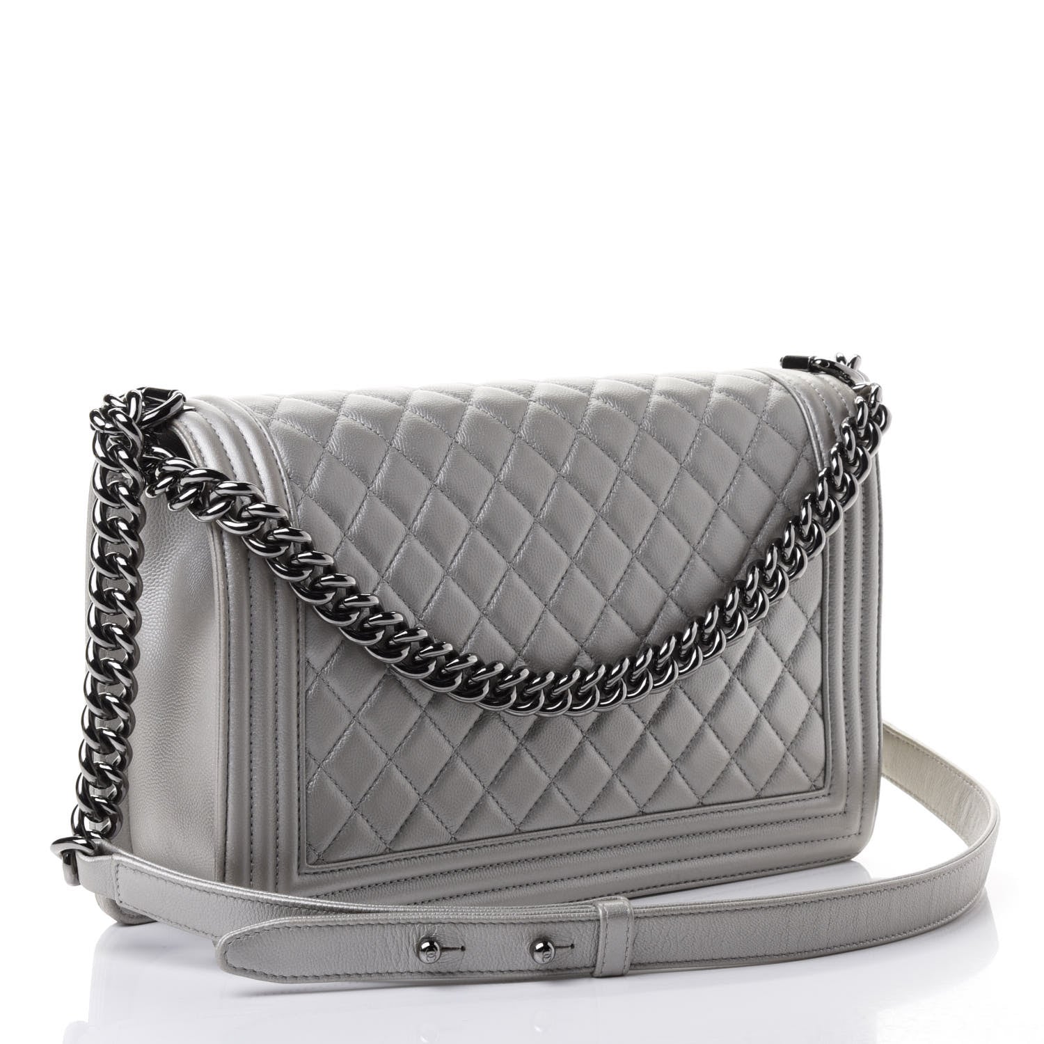 Chanel Metallic Caviar Quilted New Medium Boy Flap Silver 2 of 4