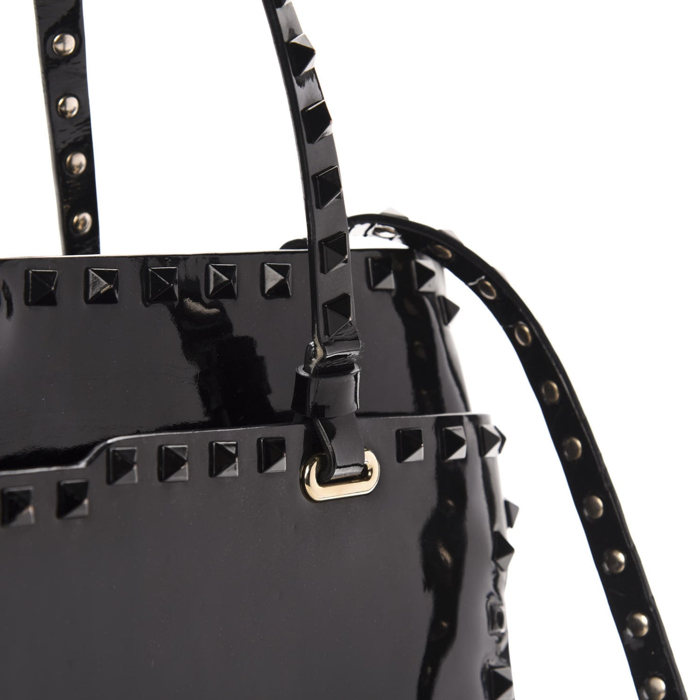 Patent Rockstud Flip Lock Tote Black