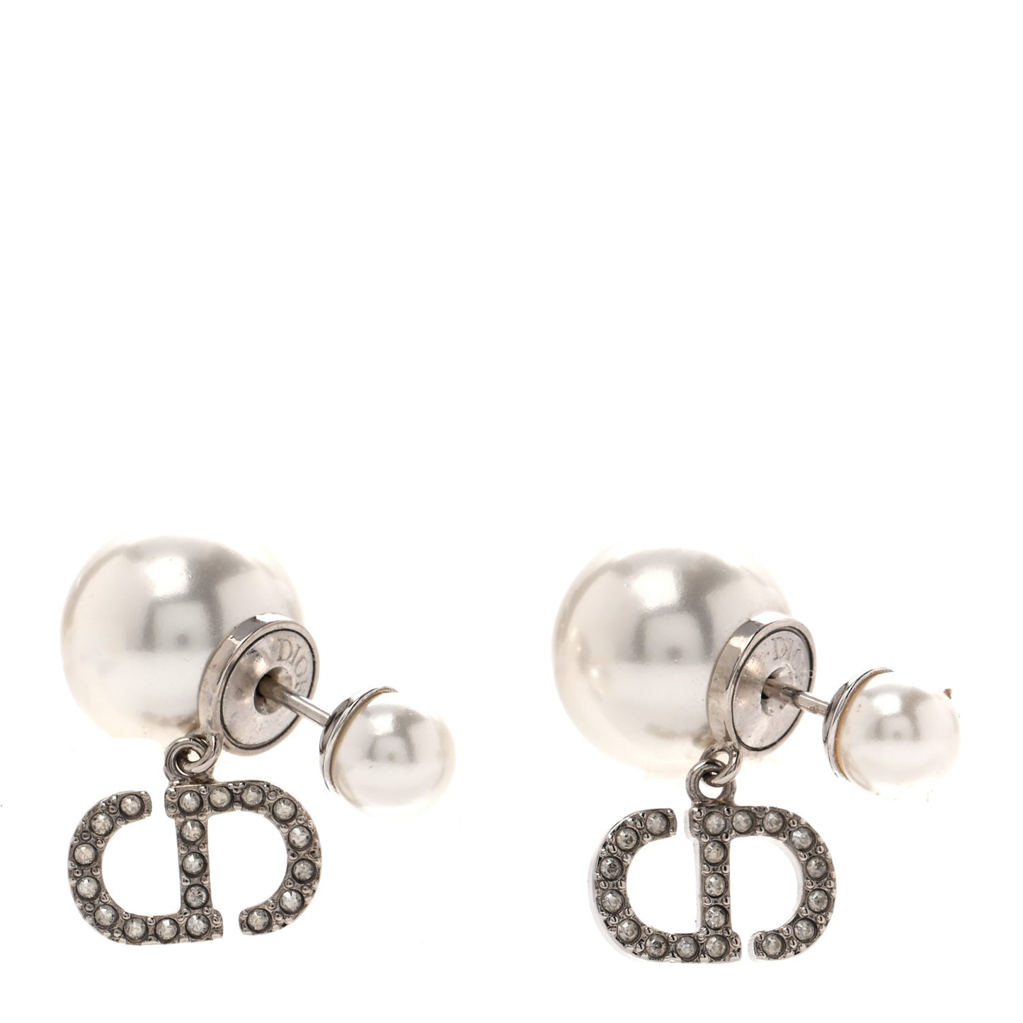 Pearl Crystal Tribal CD Drop Earrings Silver