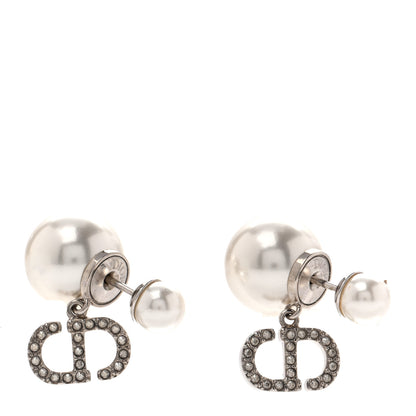 Christian Dior Pearl Crystal Tribal CD Drop Earrings Silver 1 of 6