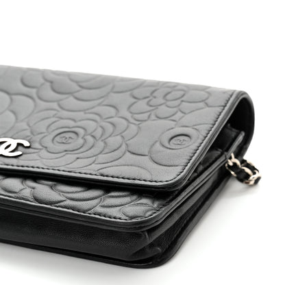 Chanel Lambskin Camellia Embossed Wallet on Chain WOC Black 10 of 10