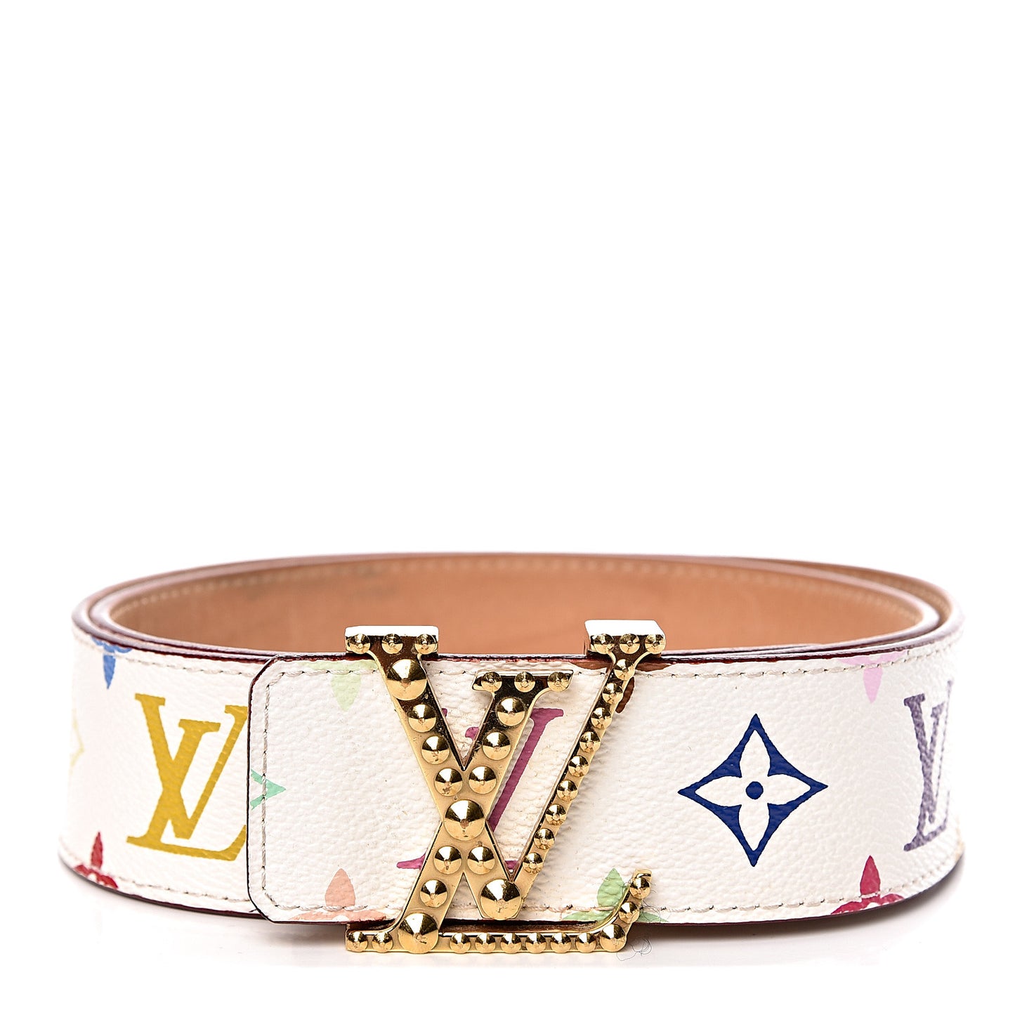 Monogram Multicolor Studded LV Initiales Belt 80 32 White