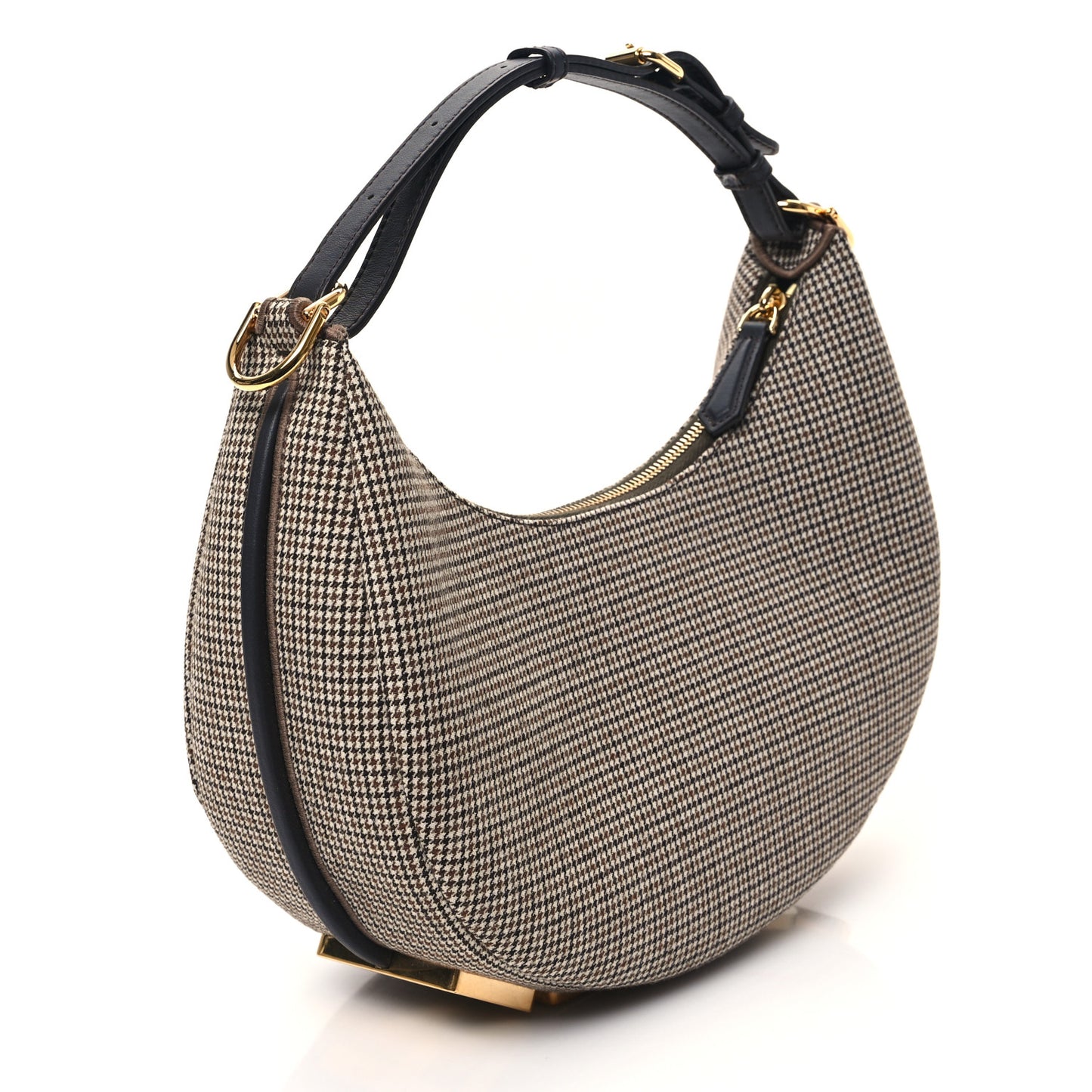 Wool Vitello Grace Small Houndstooth Small Fendigraphy Hobo Bag Beige Ebano