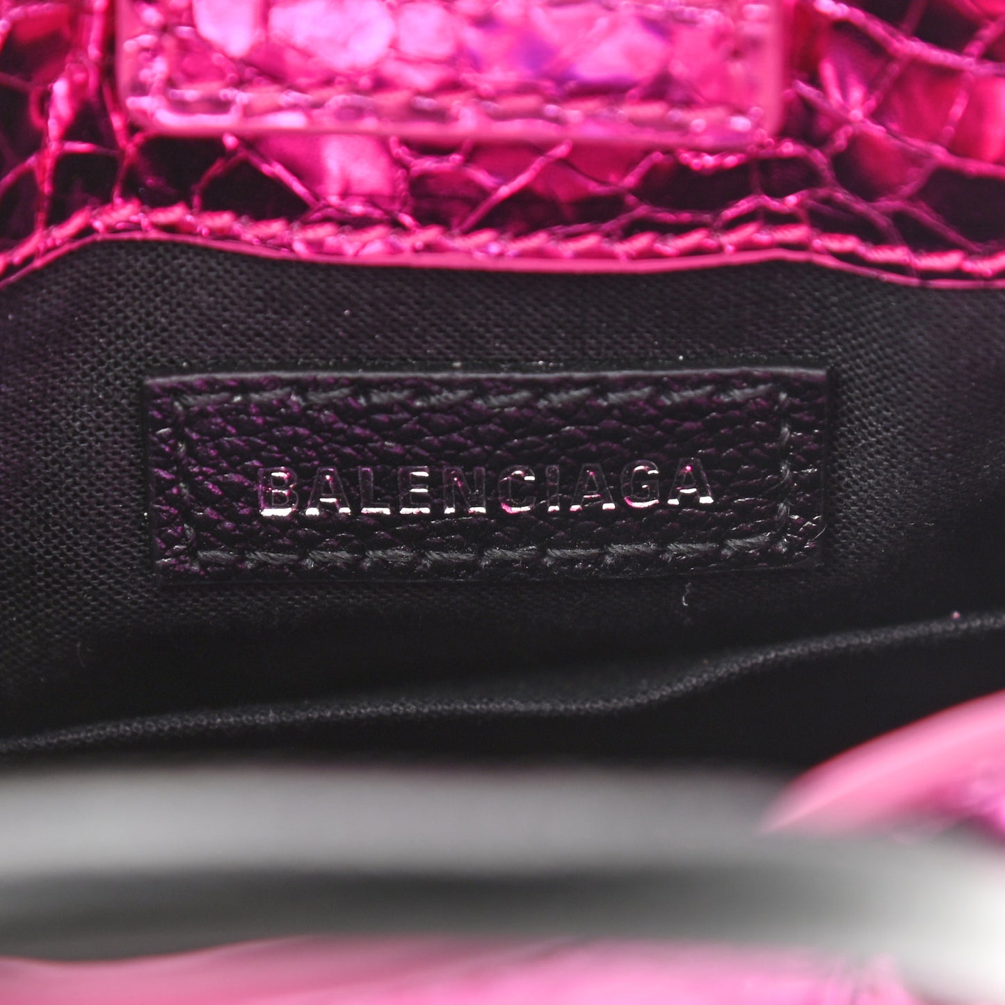 Metallic Calfskin Logo Shopping Phone Holder Bag Acid Fuchsia