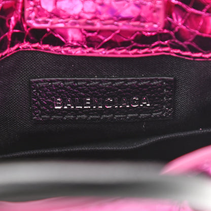 Balenciaga Metallic Calfskin Logo Shopping Phone Holder Bag Acid Fuchsia 6 of 10