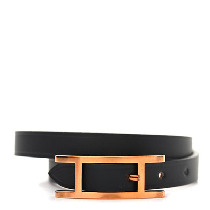 Hermes Chamonix Tadelakt Behapi Double Tour Reversible Bracelet T1 Black Fauve 1 of 7
