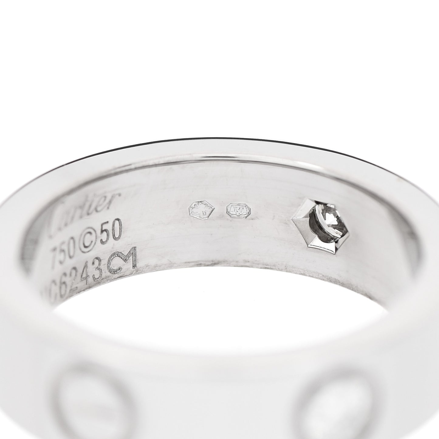 18K White Gold 3 Diamond 5.5mm LOVE Ring 50 5.25