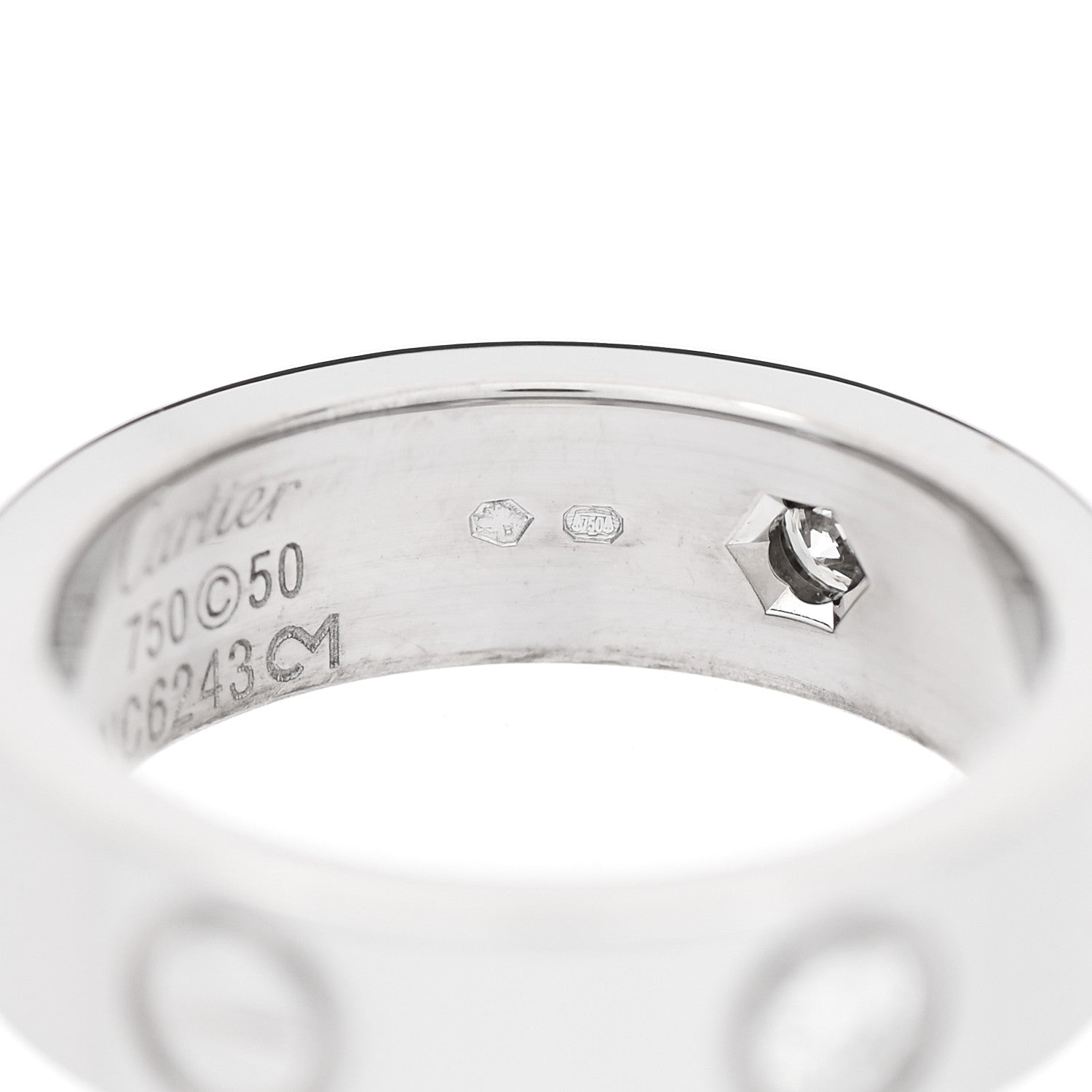 Cartier 18K White Gold 3 Diamond 5.5mm LOVE Ring 50 5.25 5 of 5