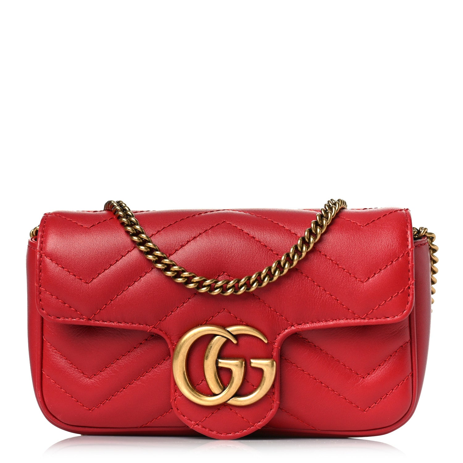 Gucci Calfskin Matelasse Super Mini GG Marmont Shoulder Bag Hibiscus Red 2 of 9