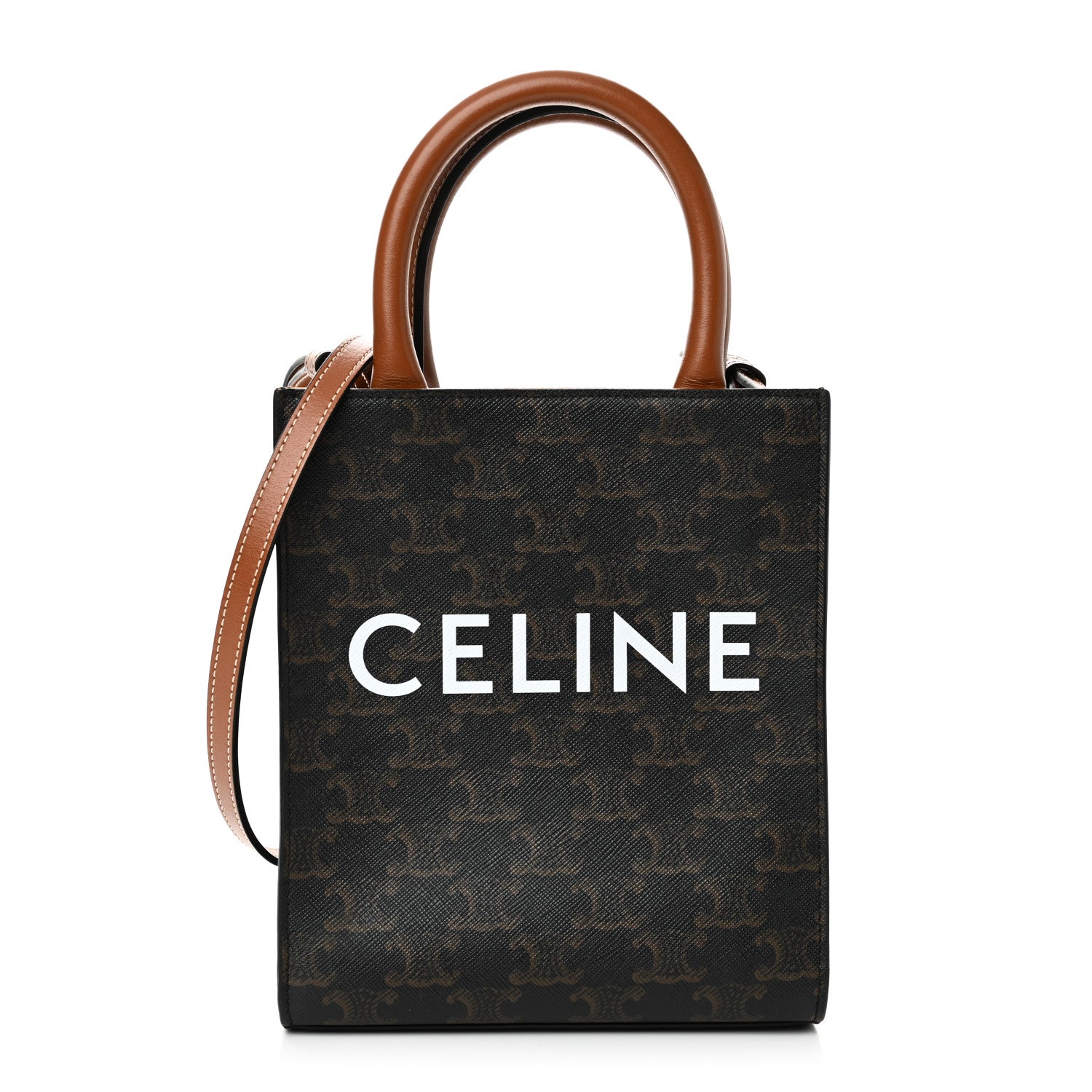 Celine Triomphe Canvas Calfskin Mini Vertical Cabas Tan 1 of 9