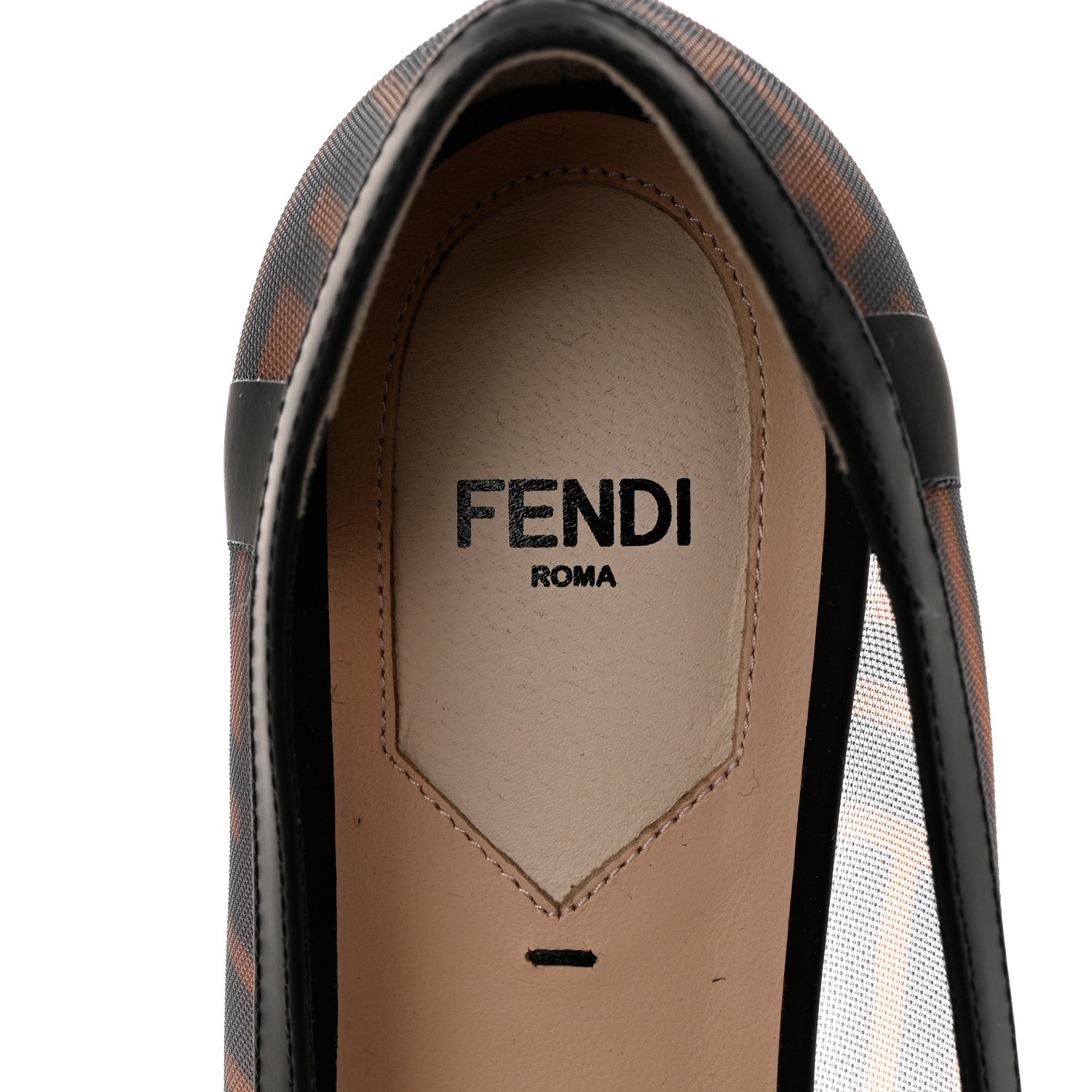 Fendi Mesh FF Skimmer Ballerina Flats 38 Tobacco Moro Black 6 of 8