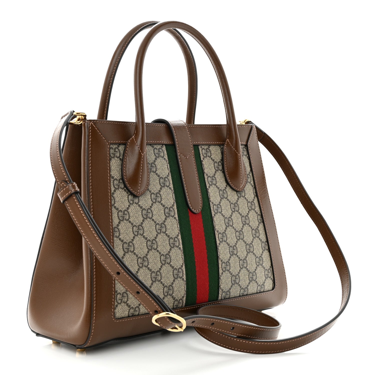 Gucci GG Supreme Monogram Azalea Calfskin Web Medium Jackie 1961 Tote Beige Ebony Brown Sugar 3 of 11