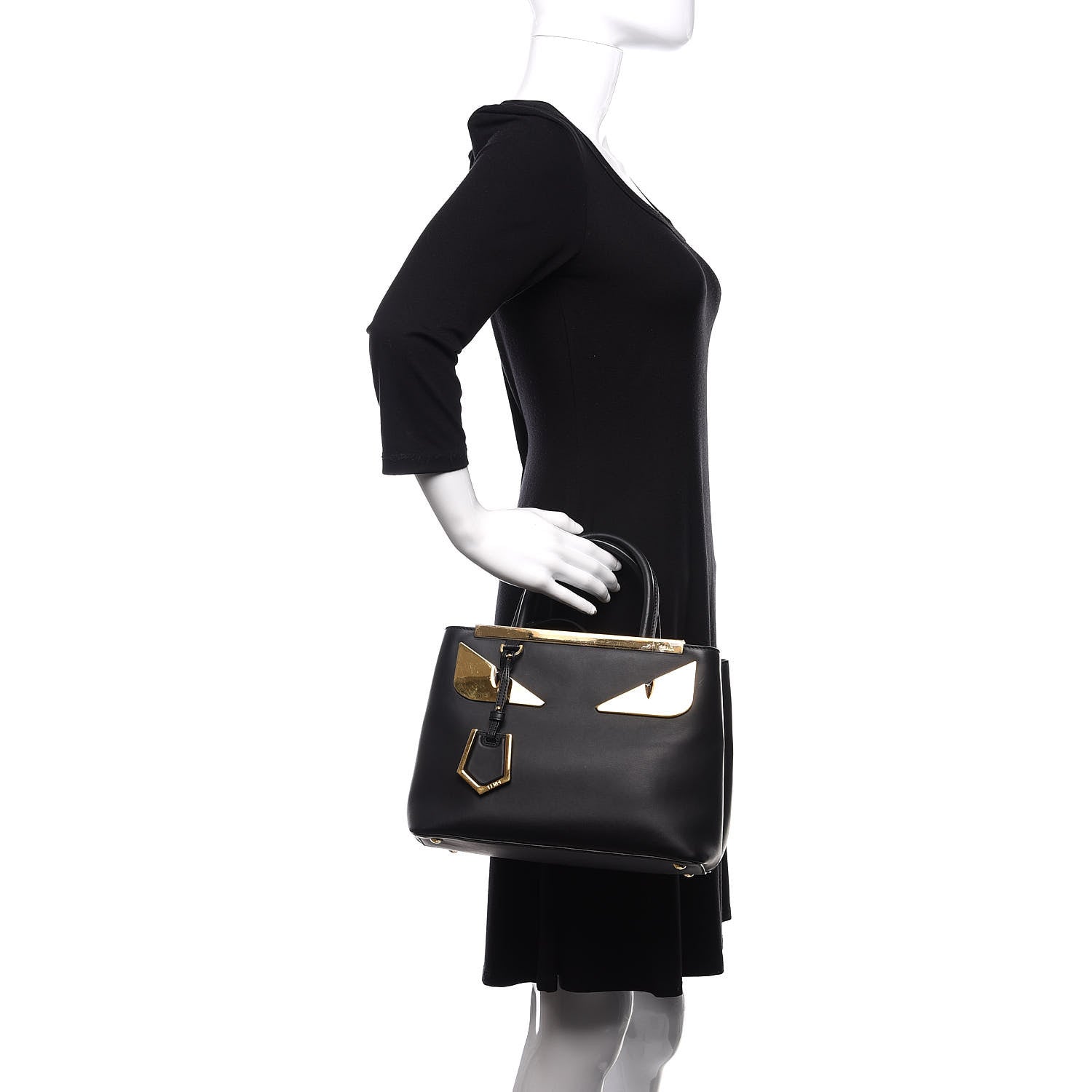 Fendi Vitello Century Metal Monster Eyes Petite 2Jours Tote Black 3 of 12
