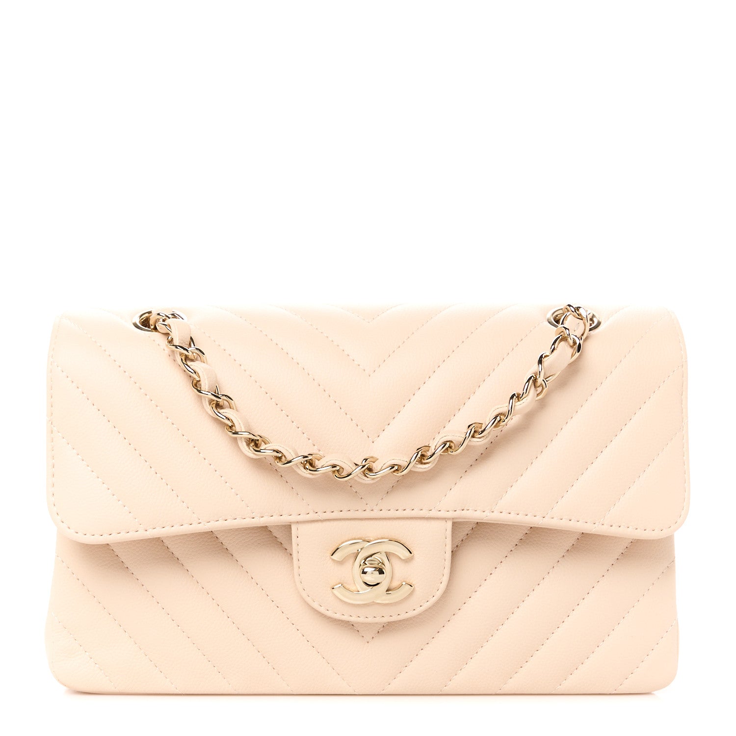 Chanel Caviar Chevron Quilted Small Double Flap Beige 1 of 11