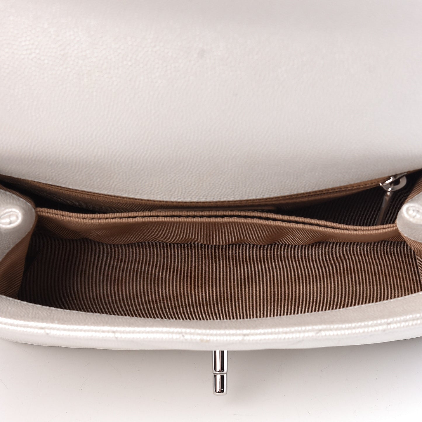 Iridescent Caviar Chevron Quilted Mini Coco Handle Flap White