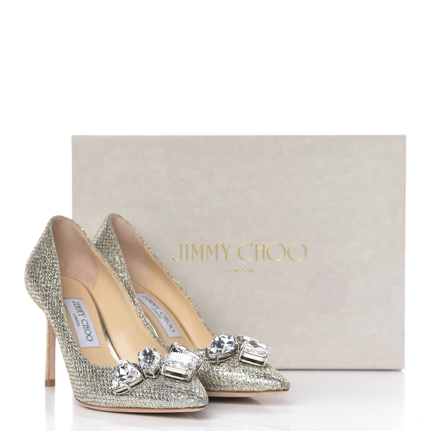 Jimmy Choo Glitter Crystal Marvel 100 Pumps 38 Champagne 13 of 13