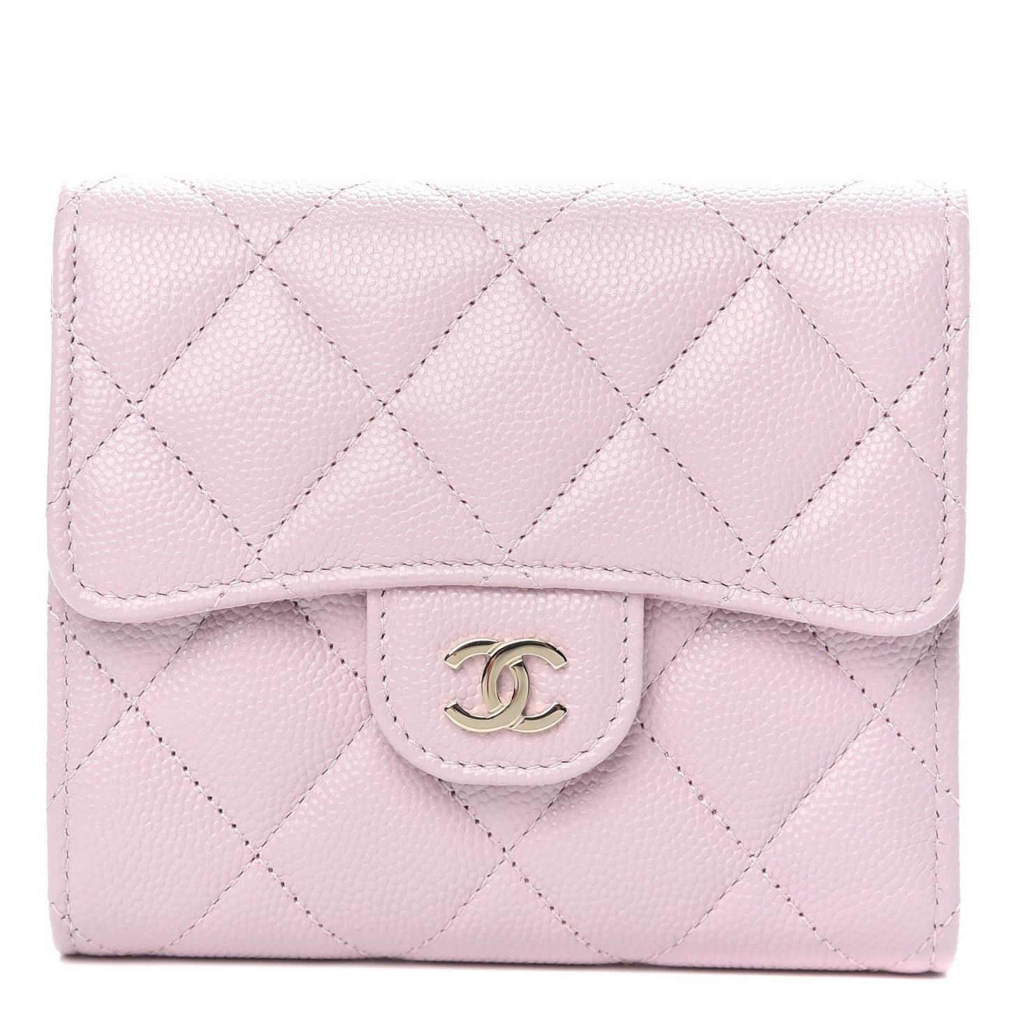 Caviar Quilted Compact Flap Wallet Light Pink