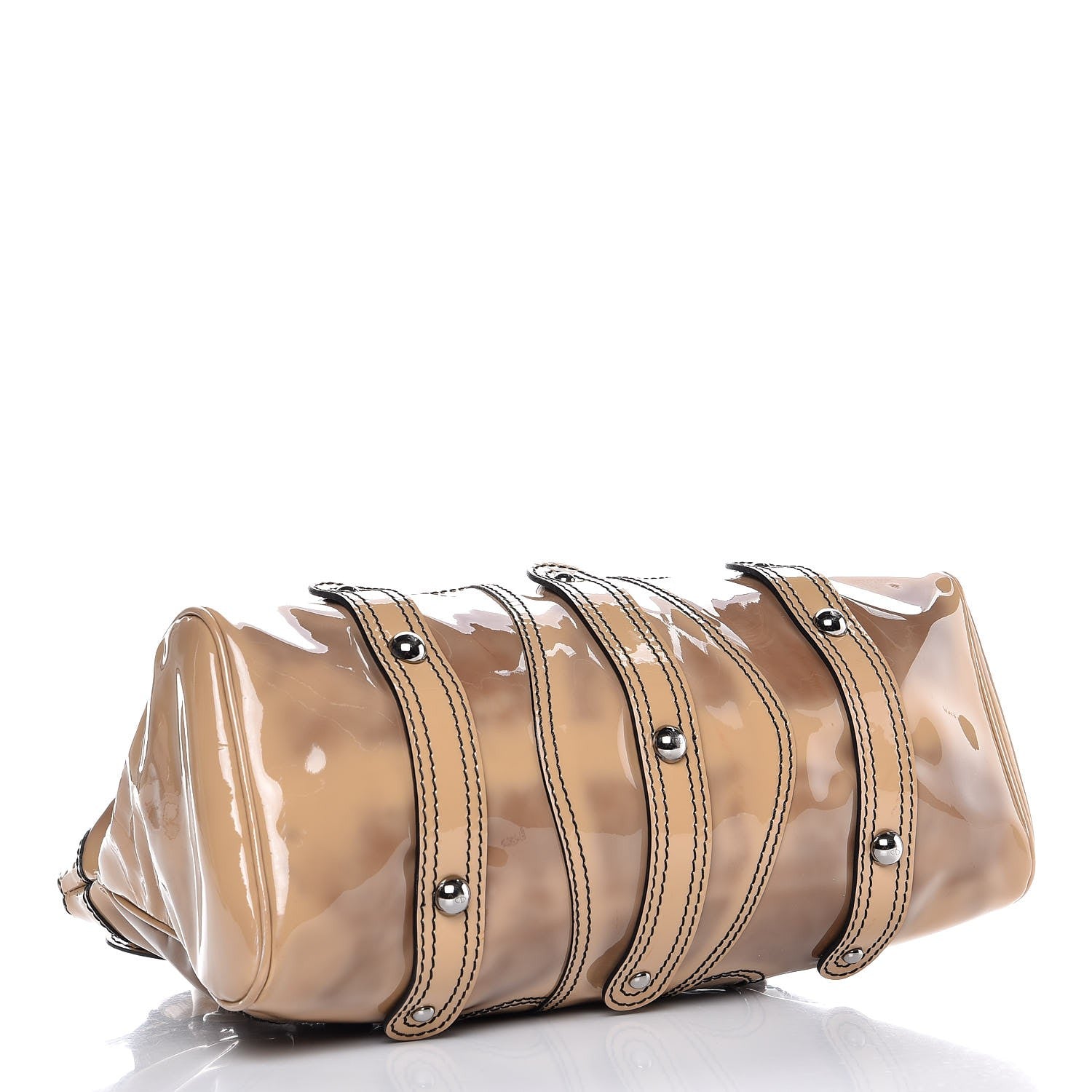 Valentino Garavani Patent Crystal Catch Satchel Beige 4 of 11