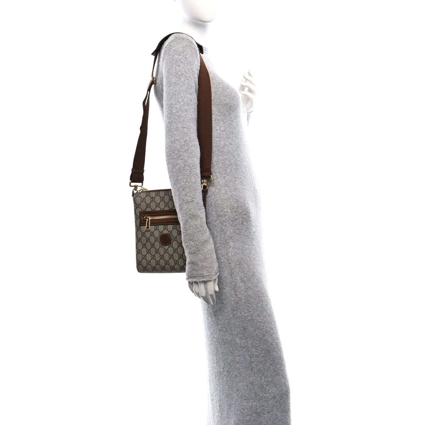 GG Supreme Monogram Azalea Calfskin Retro Interlocking G Flat Messenger Bag Beige Ebony Brown Sugar