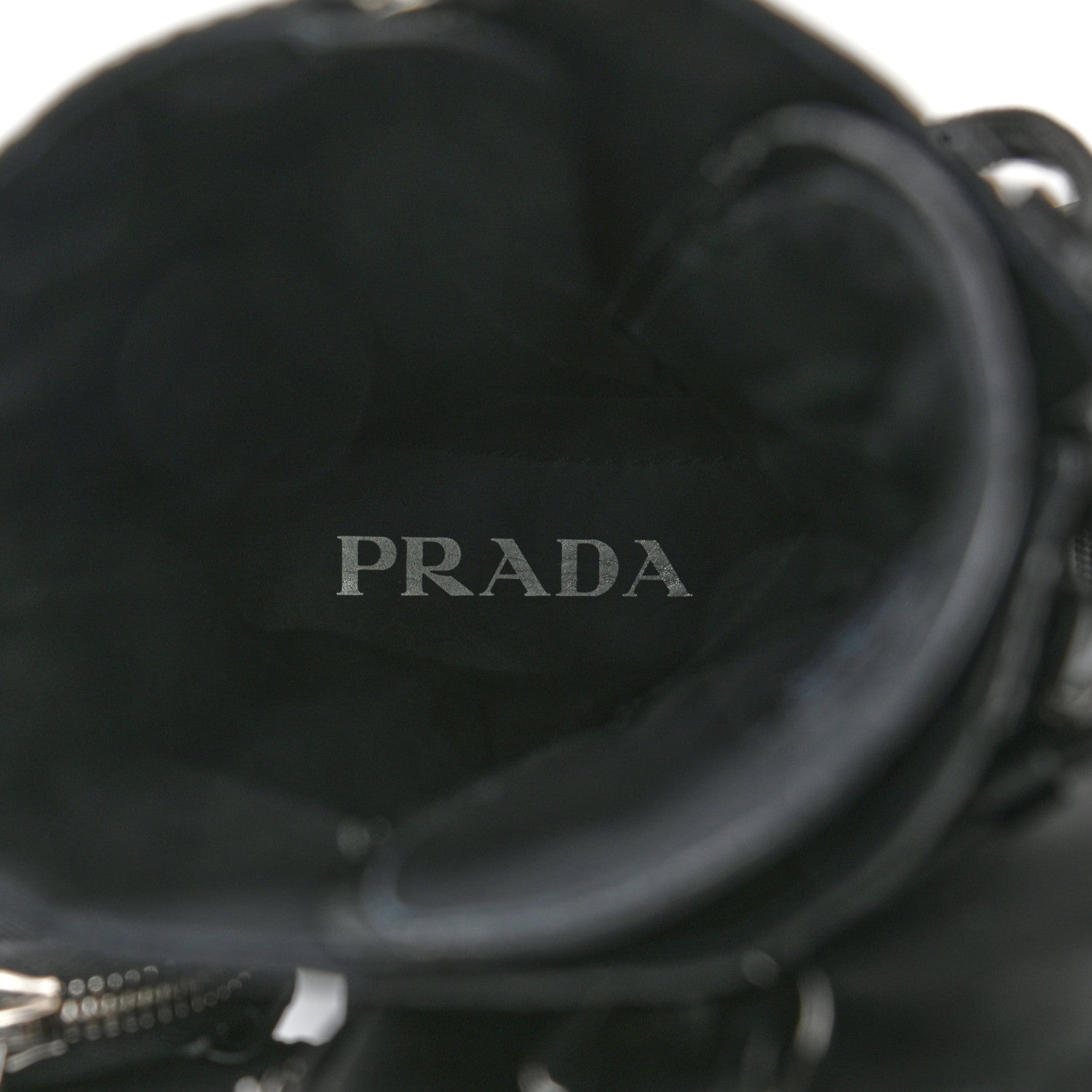 Prada Spazzolato Rois Re-Nylon Metal Triangle Logo Monolith Pouch Pocket 55mm Tall Combat Boots 36.5 Black 7 of 8