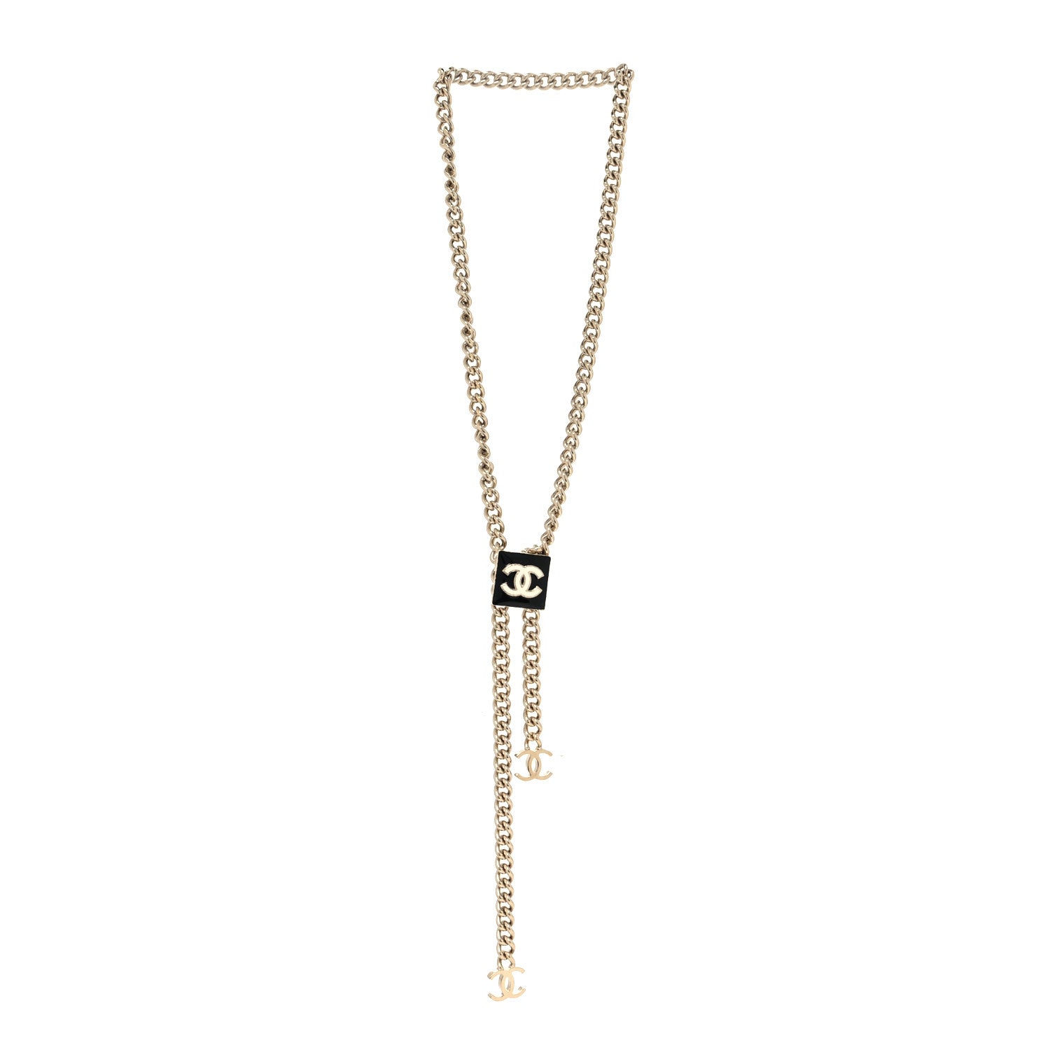 Chanel Enamel CC Lariat Necklace Black Gold Black 1 of 5
