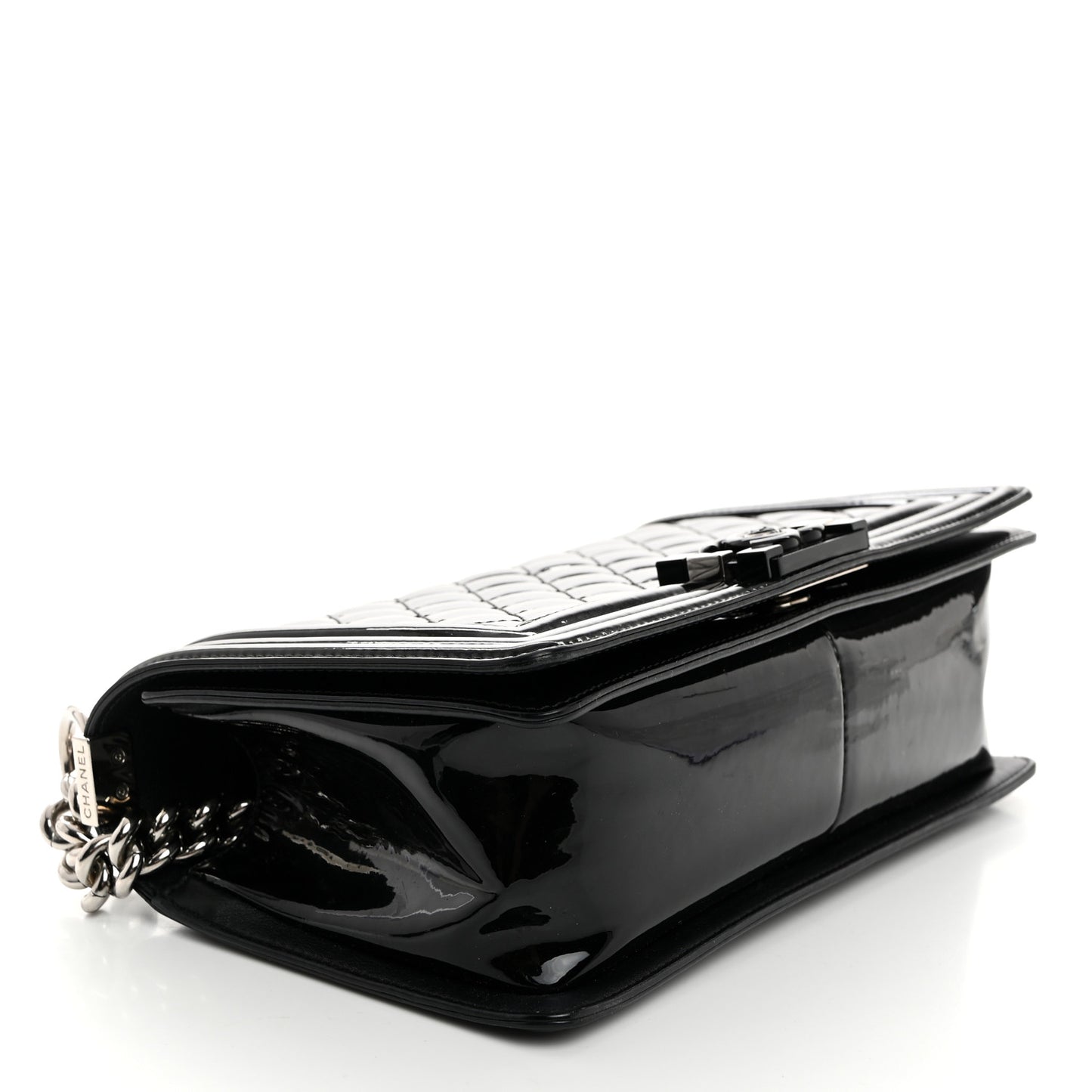 Distressed Patent Quilted Medium Boy Flap Black