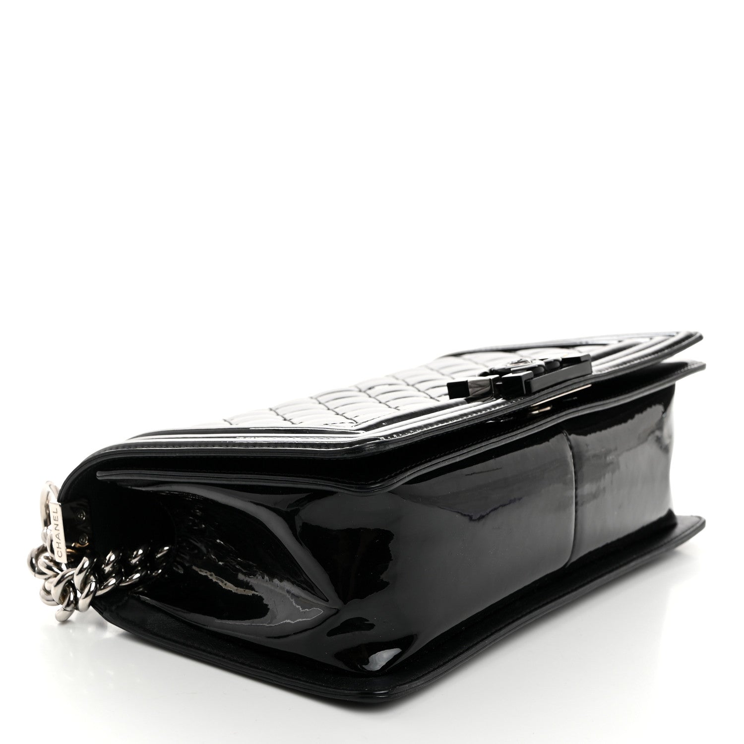 Chanel Distressed Patent Quilted Medium Boy Flap Black 4 of 10