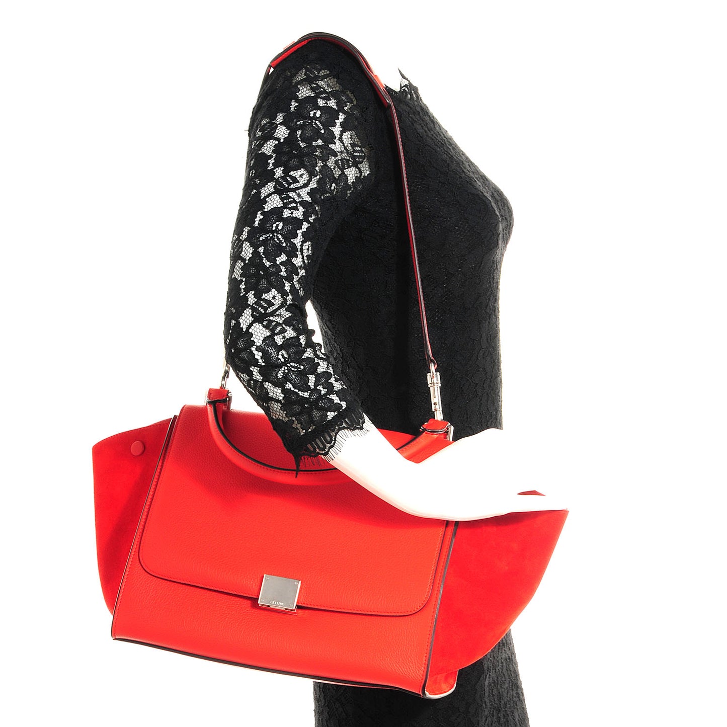 Drummed Leather Suede Medium Trapeze Vermillion