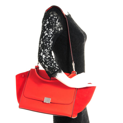 Celine Drummed Leather Suede Medium Trapeze Vermillion 2 of 8