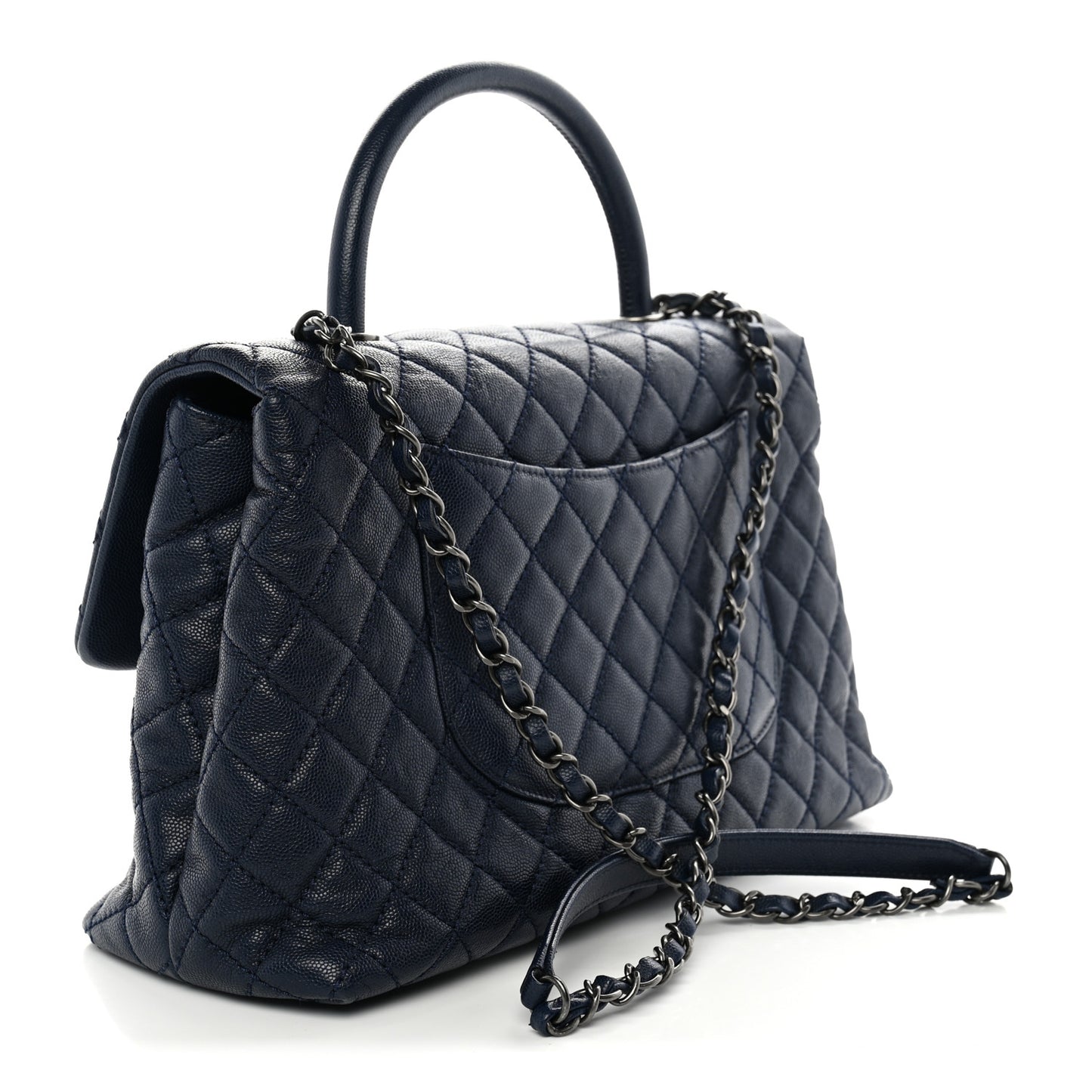 Caviar Quilted Medium Coco Handle Flap Navy Blue