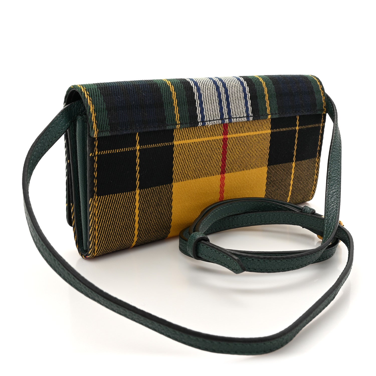Burberry Canvas Tartan Check Mix Henley Wallet on Chain Green Multicolor 3 of 11