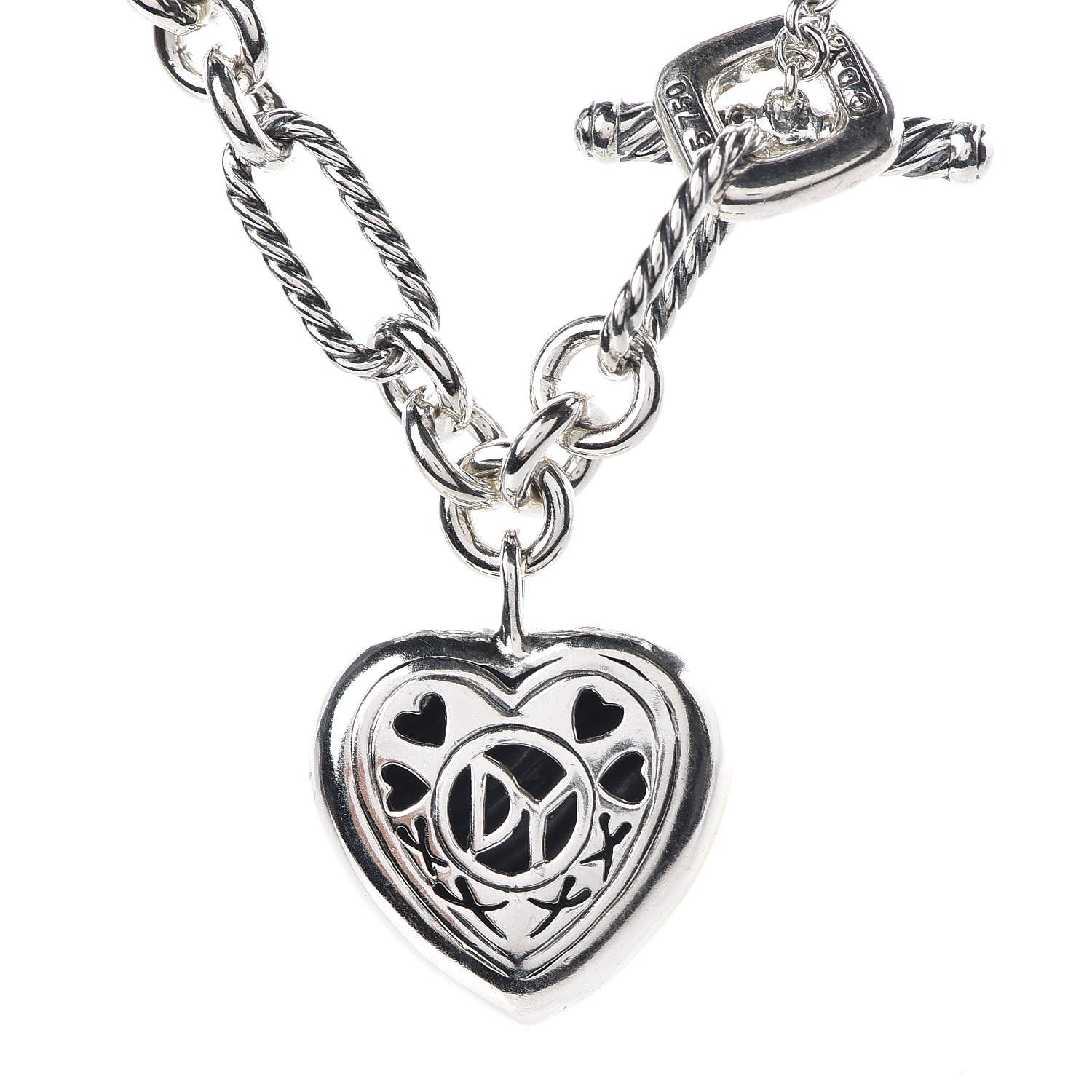 David Yurman Sterling Silver 18K Yellow Gold Cable Heart Figaro Necklace 4 of 7